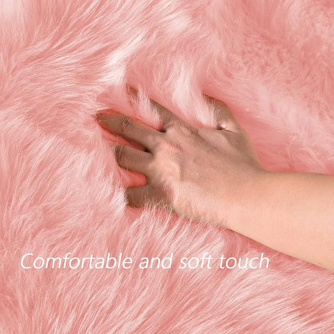 Latepis Pink Faux Fur 7'10"x9'10" Area Rug, Soft Plush Faux Fur Sheepskin Rugs - Image 4