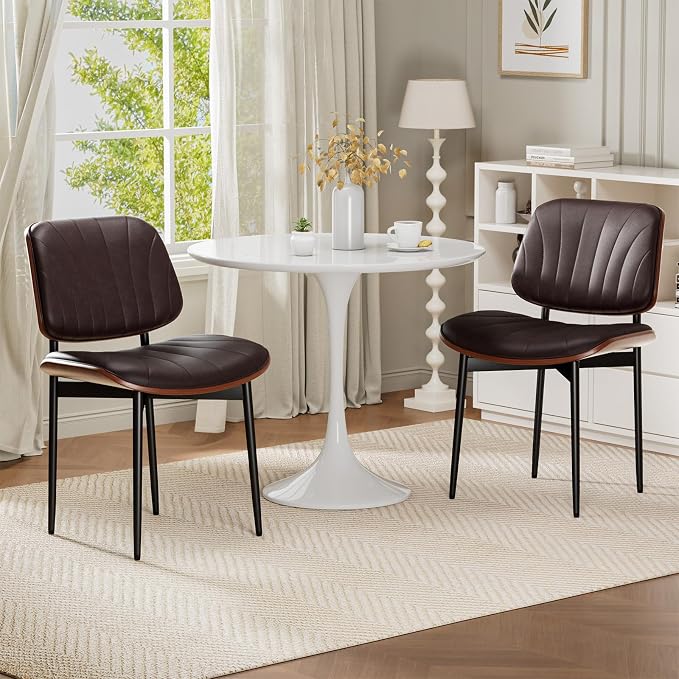 REONEY Dining Chairs Set of 8, Mid-Century Modern Upholstered PU Leather Chairs - Image 7