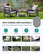 SERWALL HDPE Patio Sofa Set, 3-piece Sectional Outdoor Furniture Set, All - Image 3