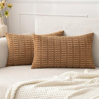 MIULEE Lumbar Corduroy Decorative Throw Pillow Covers 12x20 Brown Pack of 2 | by MIULEE