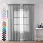2 Panels Grey Sheer Curtains, Elegant Light Filtering Sheer Curtains Window by OVZME