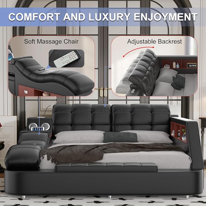 Multifunction Smart King Bed Frame, Luxury Upholstered Platform - Image 5
