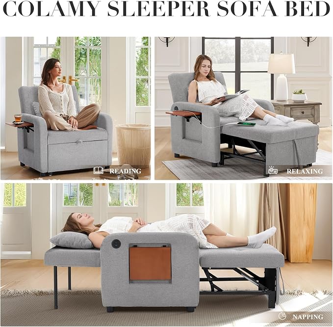 Convertible Sleeper Chair-Fabric Futon Sofa Bed, Single Sleeper Sofa, Small - Image 3