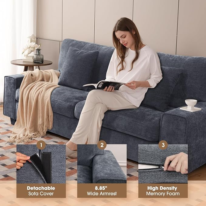 DOPEDIO Modern Living Room Sofa Set, 71.25" Chenille Loveseat - Image 3