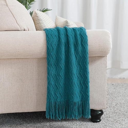 BOURINA Teal Throw Blanket 50x60 Inches Throw Textured Solid Soft Sofa Couch - Image 2