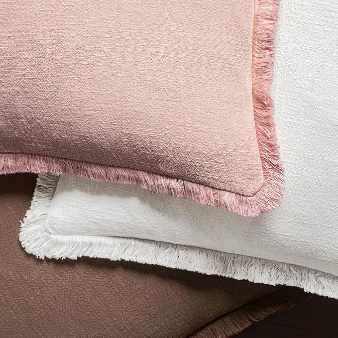 MIULEE Boho Linen Fringe Decorative Throw Pillow Covers White 20x20 | Set of 2 - Image 4