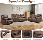 EBELLO Faux Leather Manual Recliner Sofa Set, 1 Seat Reclining Chair, a Loveseat - Image 3