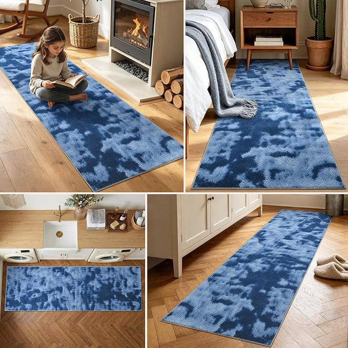 2x8 Tie-dye Dark Teal Runner Rug Washable Non-Slip - Image 3