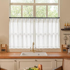 Beige White Linen Pleated Curtains 30 Inch Length Light Filtering | Semi Sheer by Twodrapes