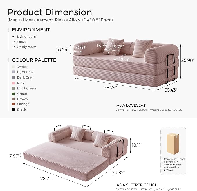 SAVENICA 79" Floor Sofa Bed Convertible, 5-in-1 Sleeper Sofa - Image 2