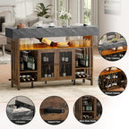 4-Tier Home Bar Unit, 63-Inch Wooden & Dark Gray Marble Bar Cabinet, LED Liquor - Image 9