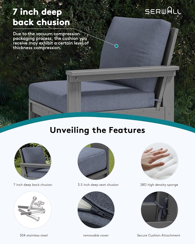 SERWALL Outdoor Sectional Sofa Set, 5-piece Outdoor Modula Couch Set - Image 4
