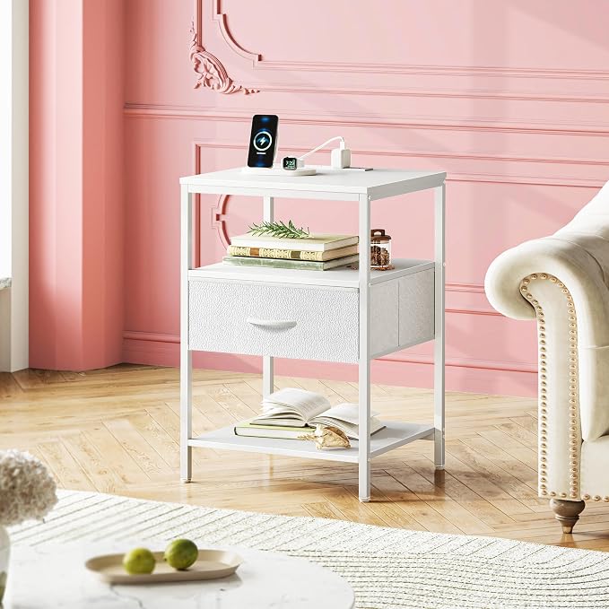 SUPERJARE Nightstand with Charging Station, 17.7 Inches Wider Side Table - Image 8