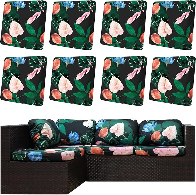 8Pcs Outdoor Cushion Covers, Elastic Patio Cushion Covers | Washable, by dreahoteztil