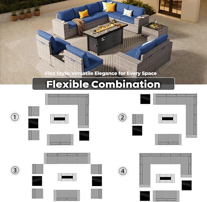 ovios 13 Pieces Patio Furniture Set, Outdoor Wicker Sectional Sofa - Image 2