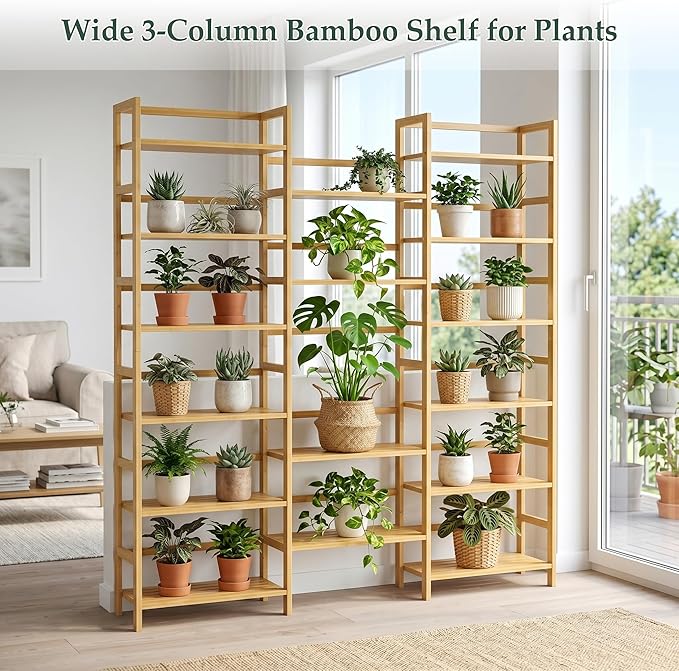 Homykic Bamboo Bookshelf, 71” Tall Triple Wide Bookcase - Image 6