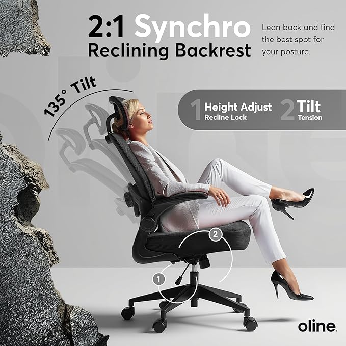 Oline ErgoAir Ergonomic Office Chair – Adjustable Lumbar Support, Flip-Up - Image 5