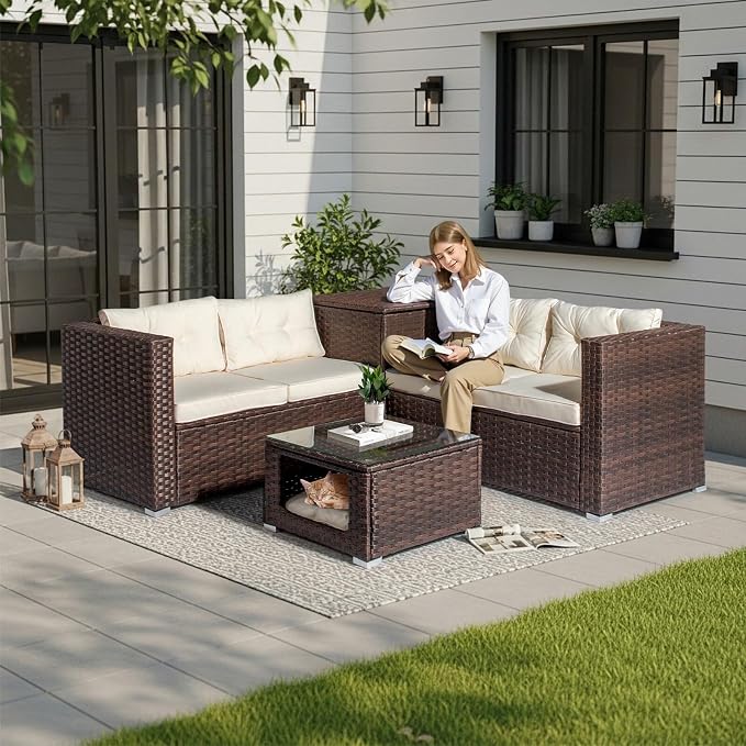 VINGLI 4 Pieces Outdoor Sectional Wicker Patio Furniture - Image 2