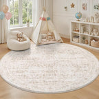 Round Area Rug for Living Room: 6ft Boho Washable Rug Beige Brown | Vintage - Image 5