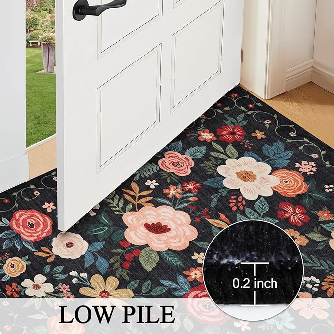 DUKINO 2.6x14 Washable Runner Rug, Floral Non Slip Long Runner Rug, Low Pile - Image 7