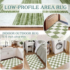 Front Door Mat Outside Entrance 2x3 Green White Checkered Rug | Non-Slip - Image 5