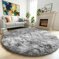 Amdrebio Tie-Dyed Light Grey Big Shag Round Rug 6Ft by Amdrebio