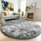 Amdrebio Tie-Dyed Light Grey Big Shag Round Rug 6Ft by Amdrebio