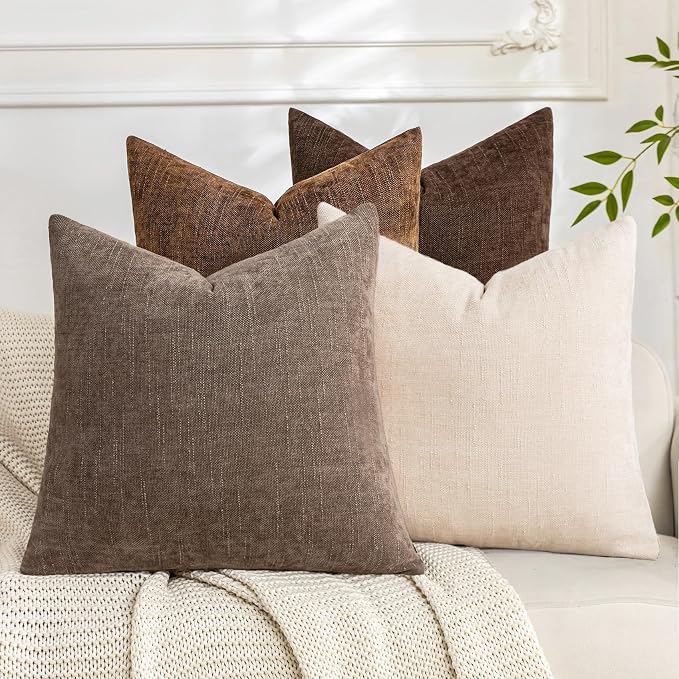 Set of 4 Soft Textured Decorative Throw Pillow Covers 22x22 Inch Cozy Farmhouse by Cozoomy