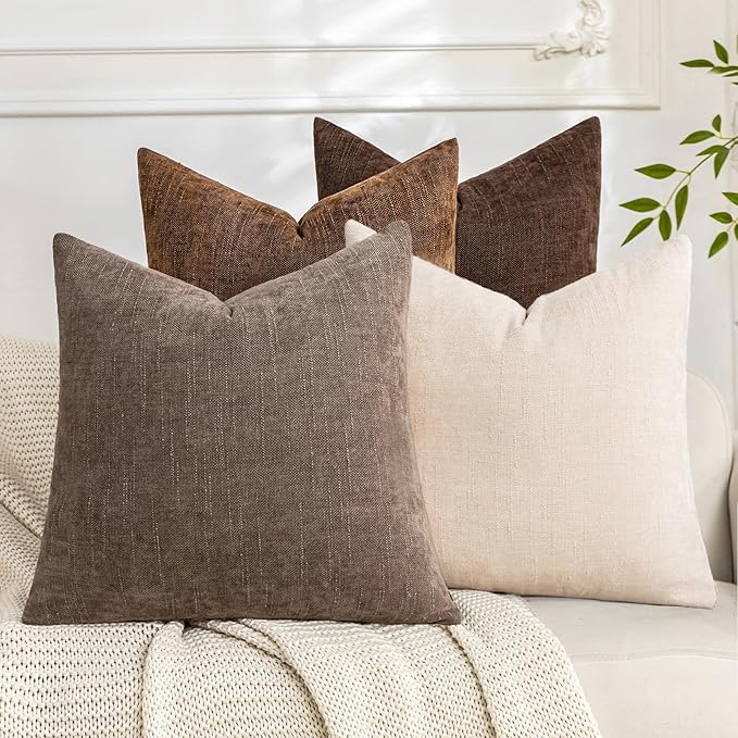 Set of 4 Soft Textured Throw Pillow Covers 18x18 Inch Cozy Decorative Farmhouse by Cozoomy
