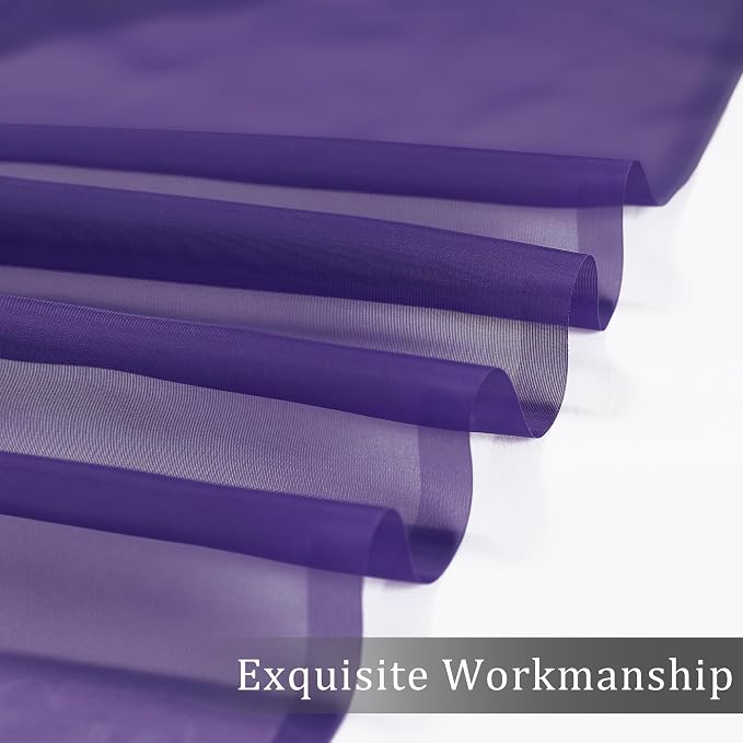 Purple Sheer Curtains 63 inch Length 2 Panels Set, Rod Pocket Voile Fimly Sheer - Image 4