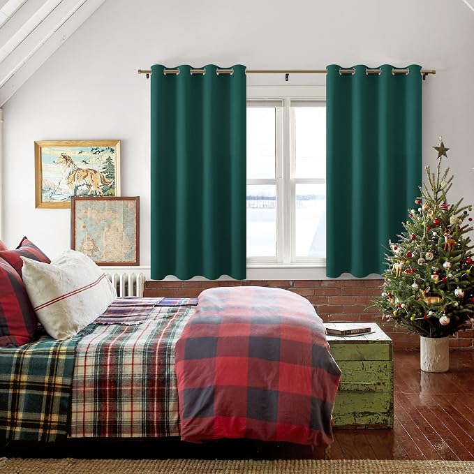 Blackout Curtains for Bedroom, Hunter Green, 52 x 45 Inch, 2 Panels | Thermal - Image 6