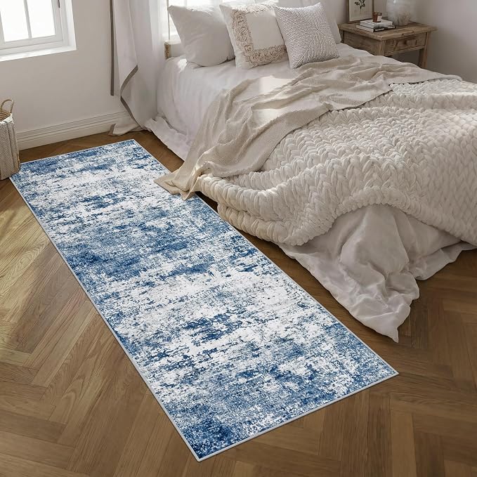 3x10 Washable Runner Rug：Modern Abstract Kitchen Soft Carpet Blue | - Image 2