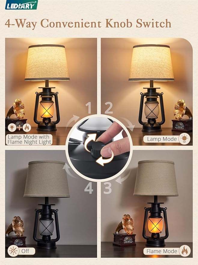 LEDIARY 18.72" Black LED Lantern Flickering Flame Table Lamps - Image 3