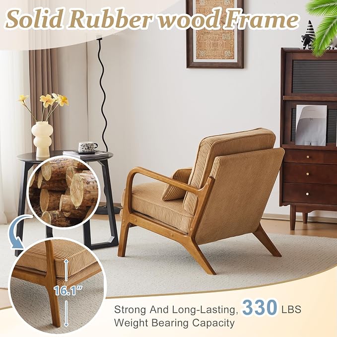VINGLI Upgraded Premium Corduroy Accent Chair, Upholstered Arm Chair, Solid - Image 4