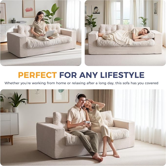 MAXYOYO Oversized Loveseat Sofa Couch, Upholstered Bean Bag Chair Cloud 3-Seat - Image 3