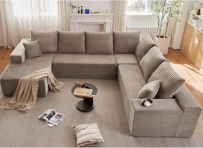 Cloud Sectional Couch with L-Shape Chaise, Upholstered Corduroy Couches by Lakifun