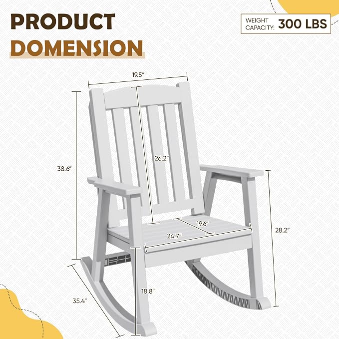 Greesum Set of 2 Outdoor Rocking Chair, Rust-Proof & UV-Resistant, Comfortable - Image 3