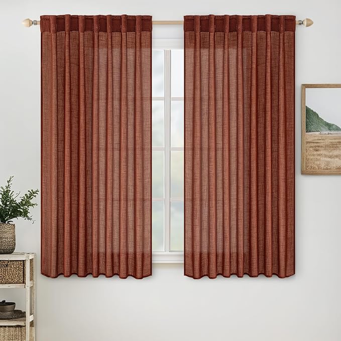 MIULEE Burnt Orange Fall Linen Curtains 52x54 Inch 2 Panels by MIULEE