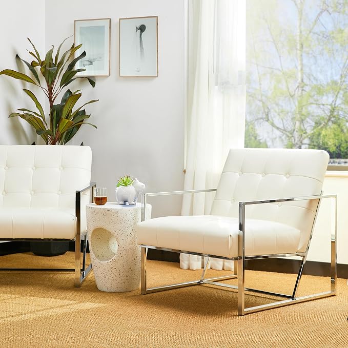 Glitzhome Mid-Century Accent Chairs Set of 2, Modern Living Room Arm Chairs - Image 3