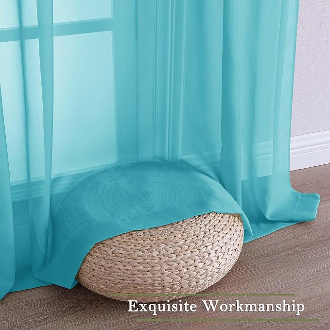 Turquoise Sheer Curtains 63 Inch Length 2 Panels, Voile Light Filtering Living - Image 9