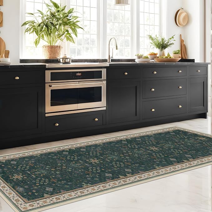 Dark Green Washable Kitchen Runner Rug, Stain Resistant Rugs - Image 7