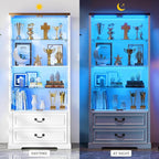 FREDEES Display Cabinet with Glass Doors, Tall Bookcase with 3 Color Lights and - Image 6