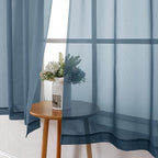 Dusty Blue Sheer Curtains 54 Inch Length 2 Panels, Light Filtering Voile - Image 3