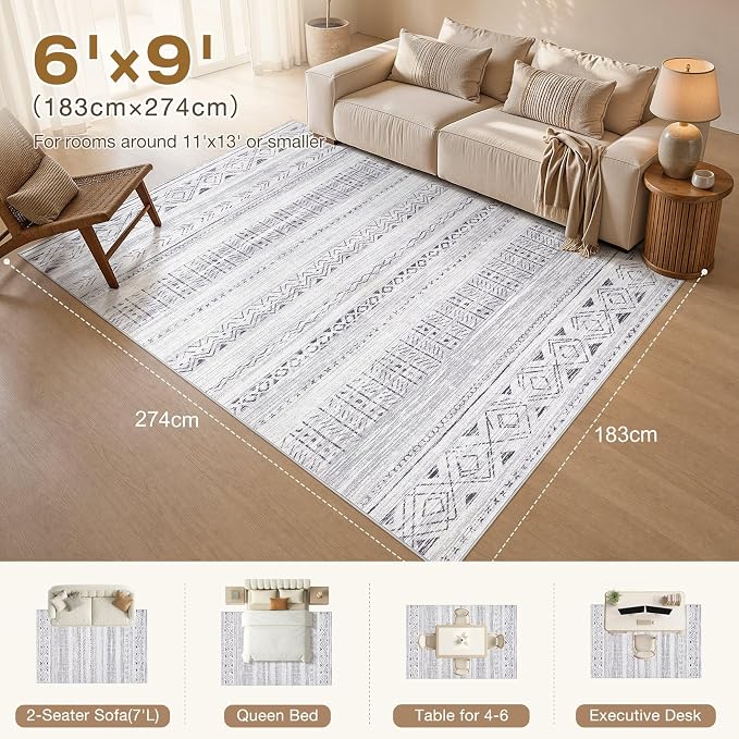 cotiled 6x9 Area Rugs for Living Room: Boho Washable Rug for Dining Room | - Image 2