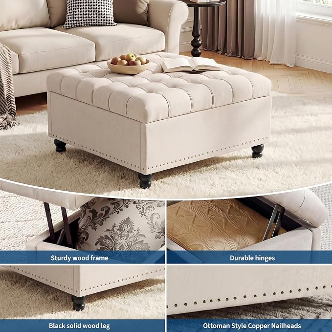 Garvee 36'' Large Square Storage Ottoman, Lift Top Storage Ottoman Coffee Table - Image 4