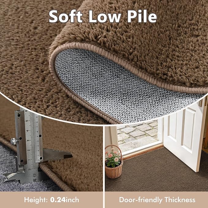 2x6 Beige Brown Solid Runner Rug Washable Non-Slip - Image 4