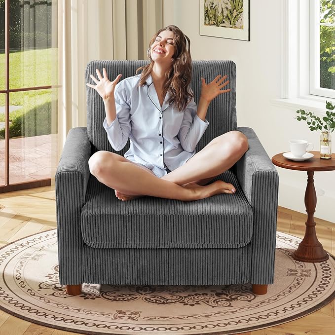 Kidirect 35.5in Oversized Accent Chair, Corduroy Reading Chair by Kidirect