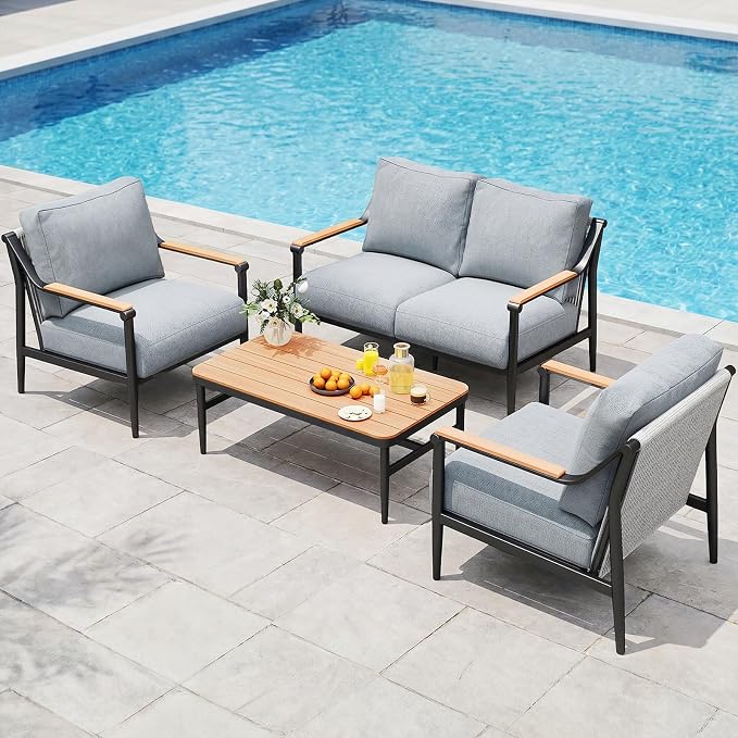 Jocoevol 4 Pieces Outdoor Sofa Conversation Set, 4 Seats Couch Set by JOCOEVOL