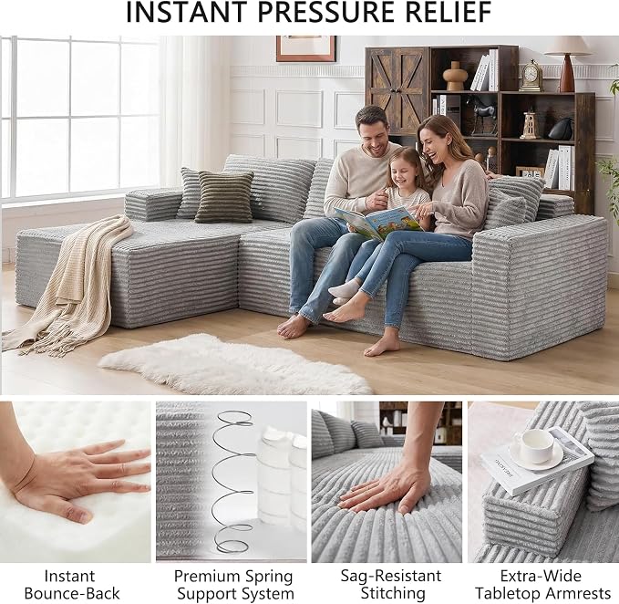 108" Boneless Couch Modular Sectional Sofa, L-Shaped Couch - Image 3