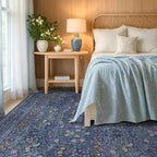 Dark Blue Living Room Rug 8x10, Vintage Floral Washable Area Rugs - Image 4